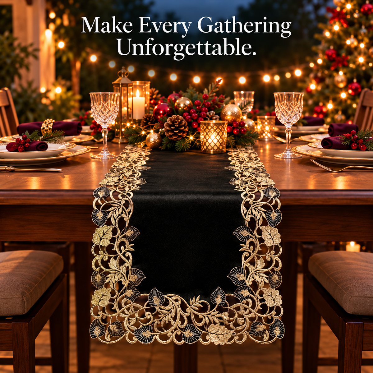 Black Gold Table Runner – Midnight Gold, 14x108 Inch