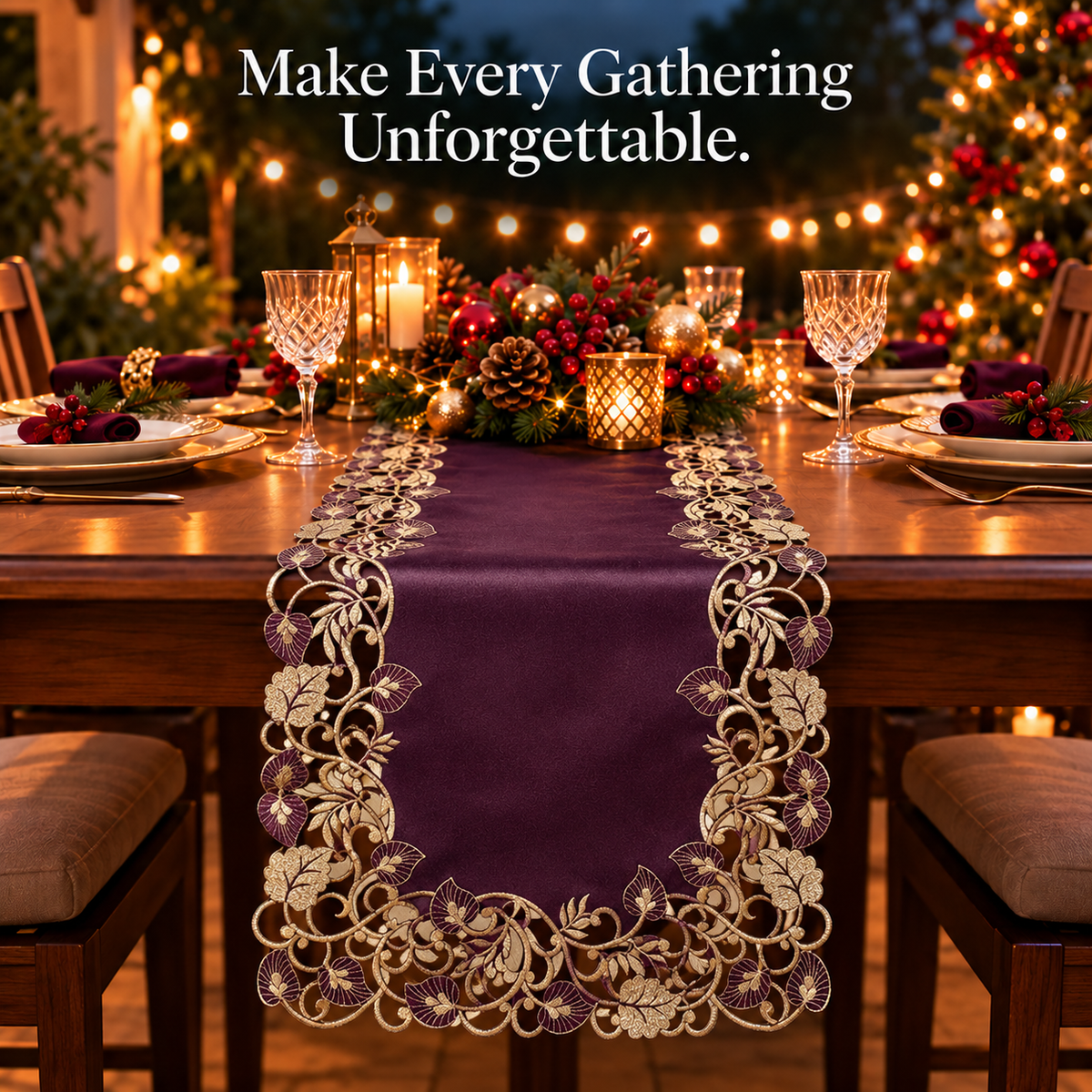 Purple Gold Table Runner – Velvet Plum, 14x108 Inch