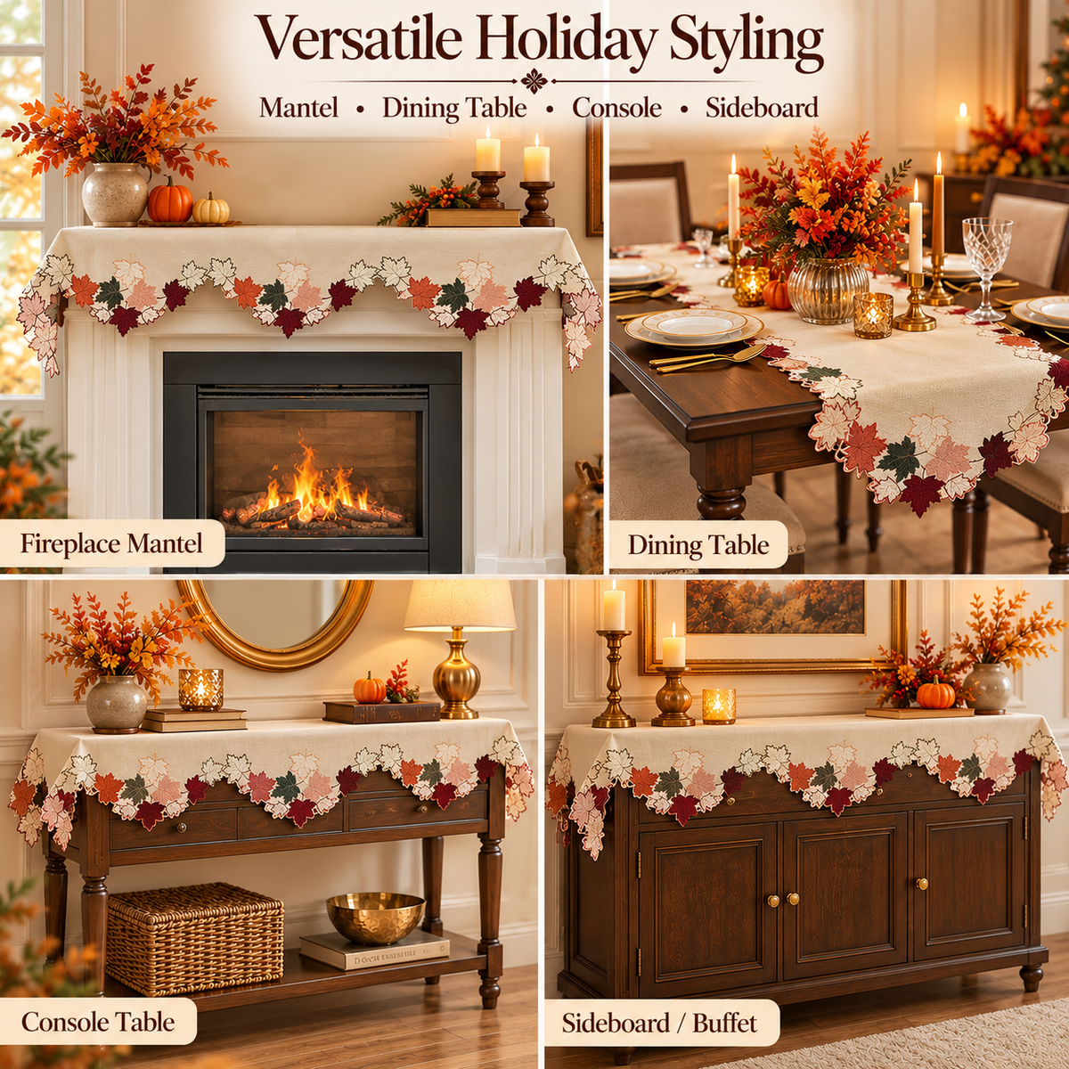 Mantel Scarf Cover | Elegant Falling Petals Lace Runner for Fireplace & Table
