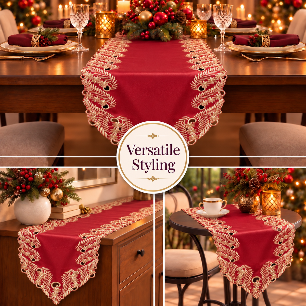 Burgundy Gold Table Runner – Wine Grace, 14x108 Inch