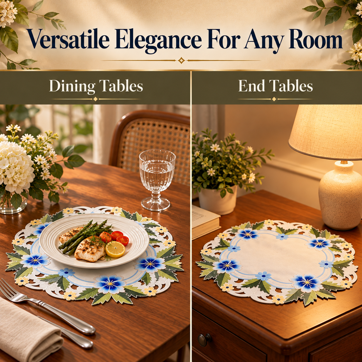 Linen Round Placemats – Embroidered Doilies, Lace & European Embroidery, 15 Inch