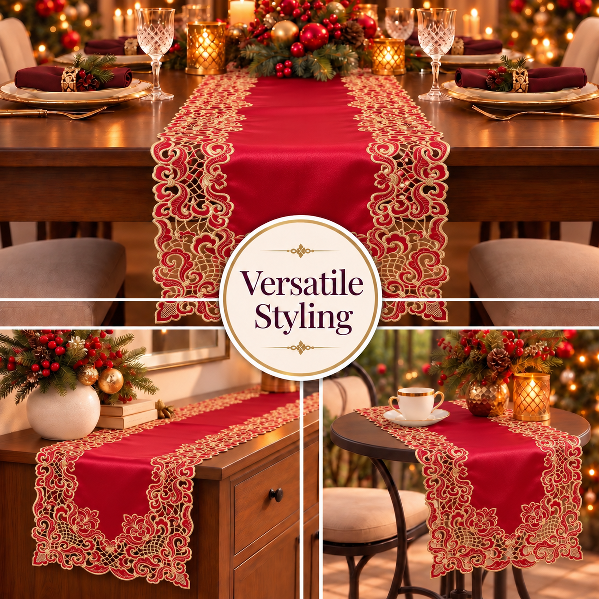 Burgundy Gold Table Runner – Crimson Glow, 14x108 Inch