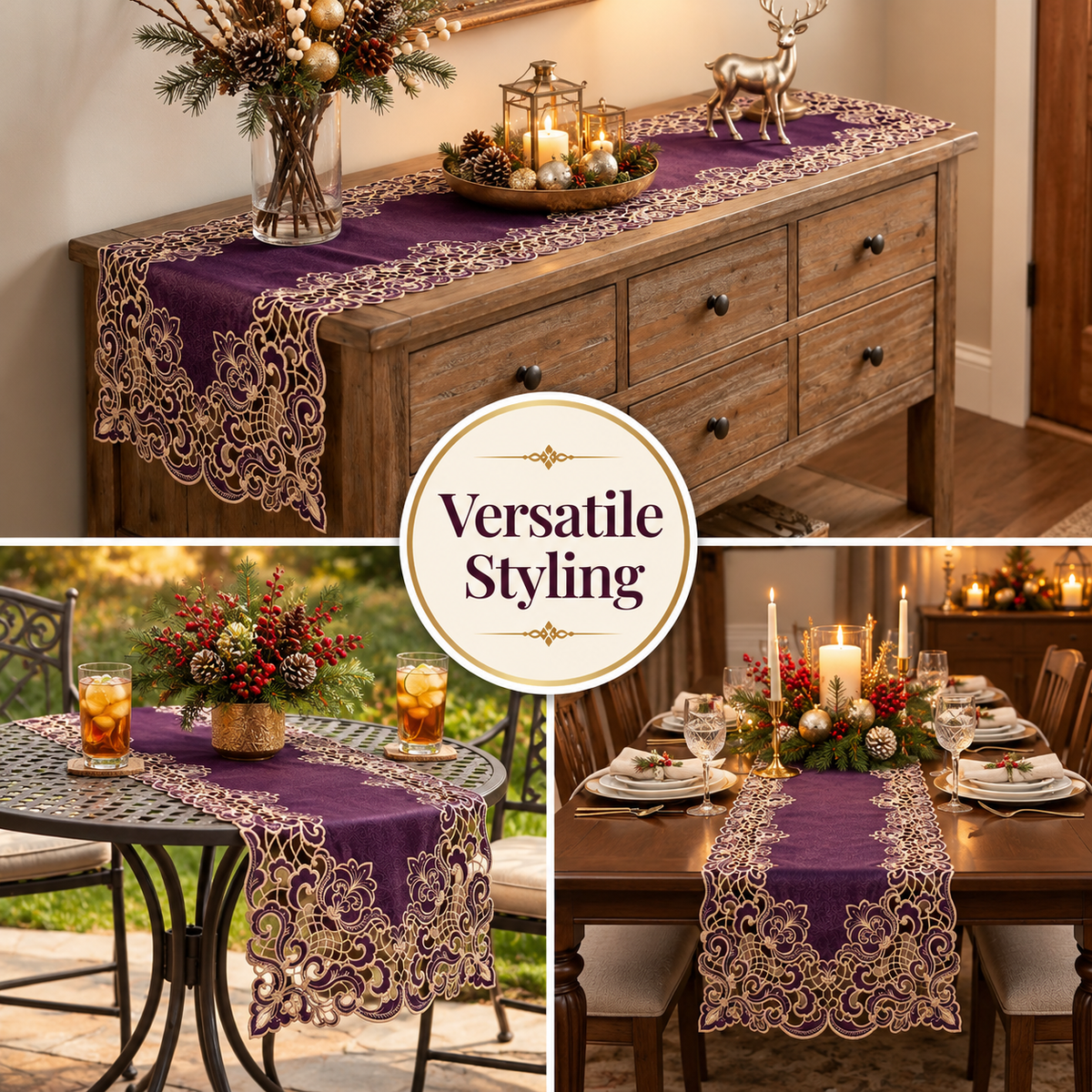 Purple Gold Table Runner – Amethyst Haze, 14x108 Inch