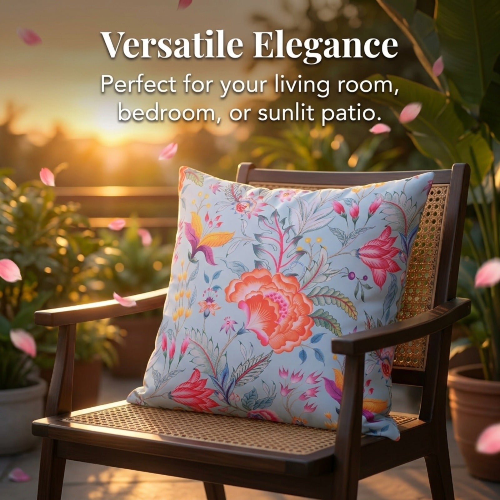 Floral printed throw pillow cover in 20x20 inches, made by CC-9700-A-4, featuring colorful flower designs on fabric.
