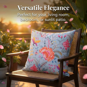 Floral printed throw pillow cover by CC-9696-A-4, 20x20 inches, featuring colorful flower designs on fabric.