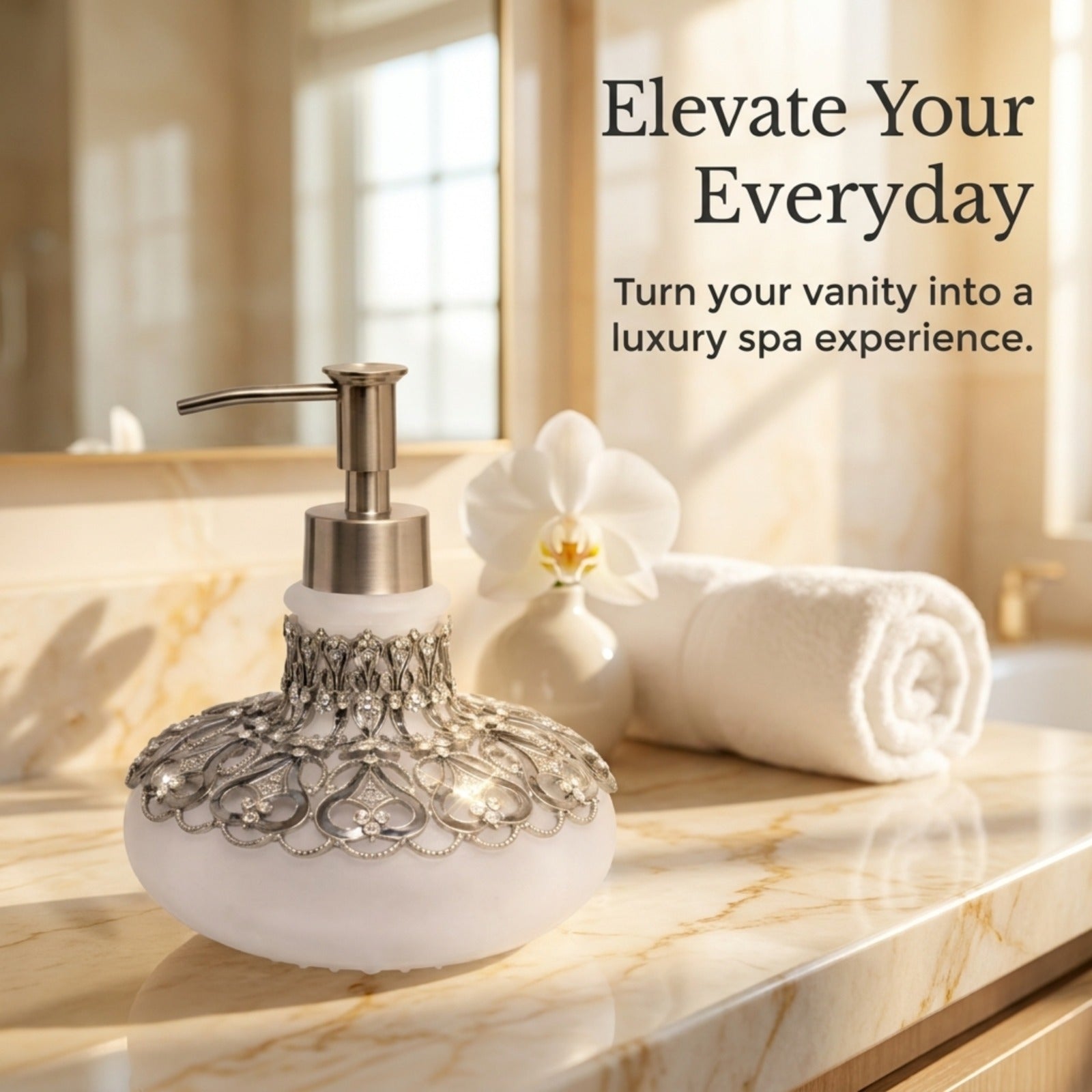 Oriana Grace LB 23736D modern decorative bathroom lotion dispenser, 9 oz, handmade soap dispenser with stylish design.