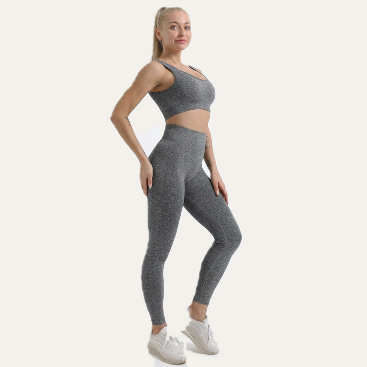 Yogazen Women's Seamless 2-Piece Workout Set – Dark Grey