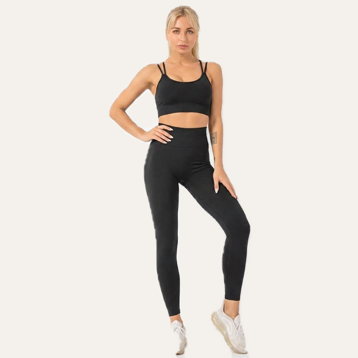 Yogazen Women's Seamless 2-Piece Workout Set – Black