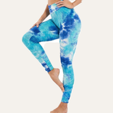 Yogazen Women's High-Waist Printed Capri Leggings – Blue