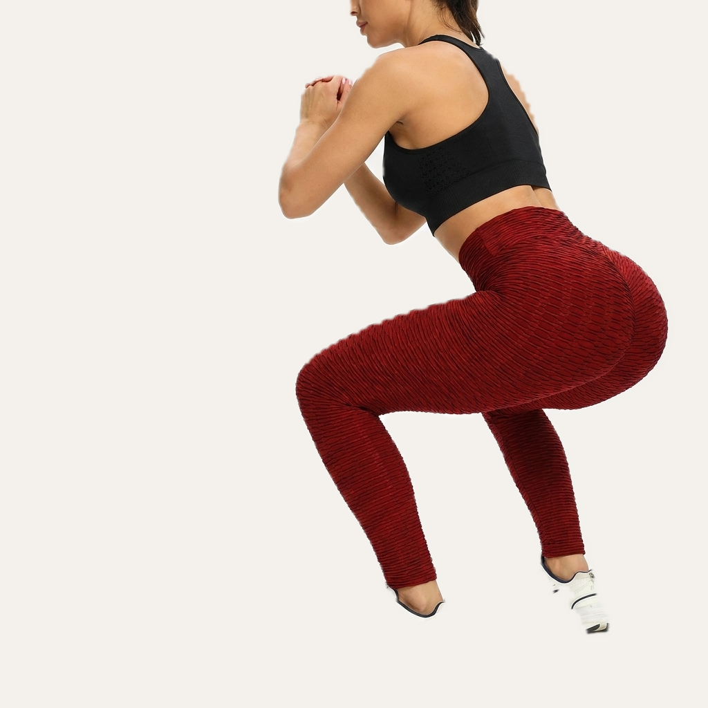 Yogazen Women's High-Waist Textured Scrunch Leggings – Maroon