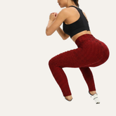 Yogazen Women's High-Waist Textured Scrunch Leggings – Maroon