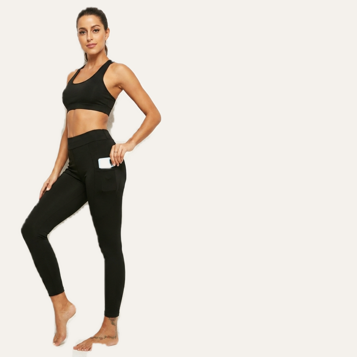Yogazen Women's High-Waist Seamless Leggings with Side Pockets – Black
