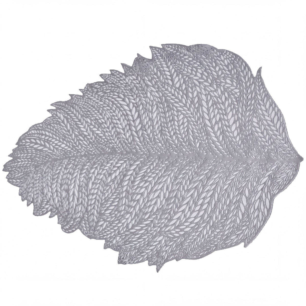 Set of six leaf cut out vinyl placemats by AMF033-SLV featuring intricate leaf designs for dining table decoration.