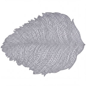 Set of six leaf cut out vinyl placemats by AMF033-SLV featuring intricate leaf designs for dining table decoration.