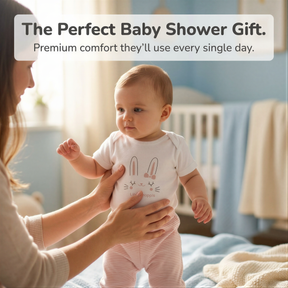 A woman is holding a baby in a room with a crib and a window.