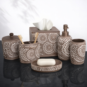HG175 The Ciccone Collection modern bathroom décor accessories set of 6, sleek and elegant bath accessories for stylish bathrooms.