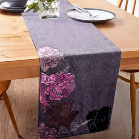 Elegant embroidered decorative table runner with intricate patterns, perfect for enhancing dining or centerpiece settings.