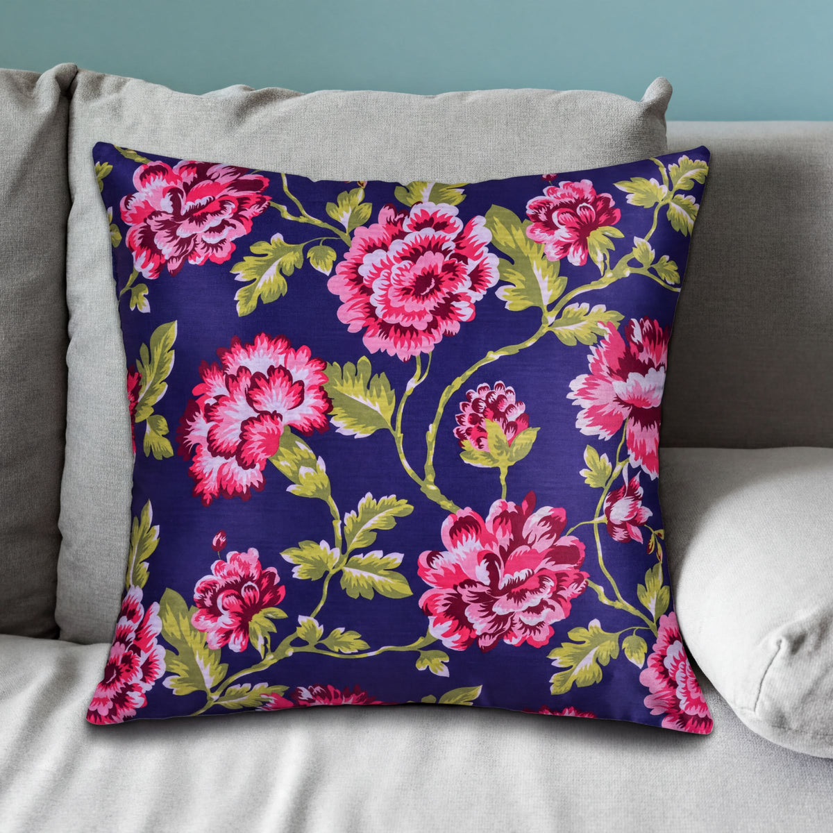 Floral printed throw pillow cover, 20x20 inches, by CC-9691-A-4, featuring vibrant floral design on fabric.