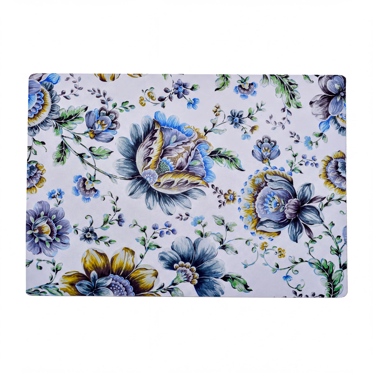 Set of four ATKP-9CK floral design cork-backed placemats, featuring colorful floral patterns on cork surface for dining table decor.