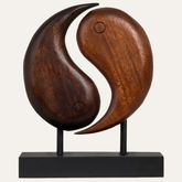 Hand-carved Yin Yang wooden sculpture by PAT013, artistic wooden décor for home or farm house decoration.