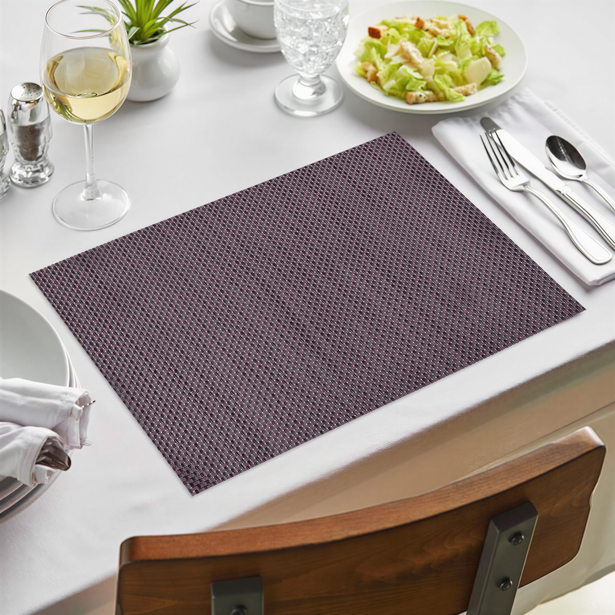 Brown PVC placemats by Decozen, 18x12 inches, heat-resistant, washable, wipeable table protectors for indoor and outdoor dining.