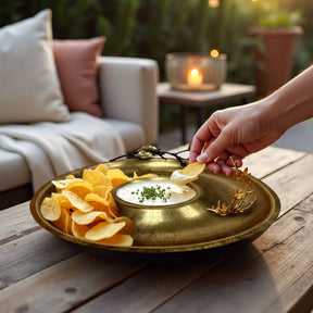 Chip and dip snack platter from 23202ELBA, stylish kitchen decor with a ceramic tray for holding chips and dips.