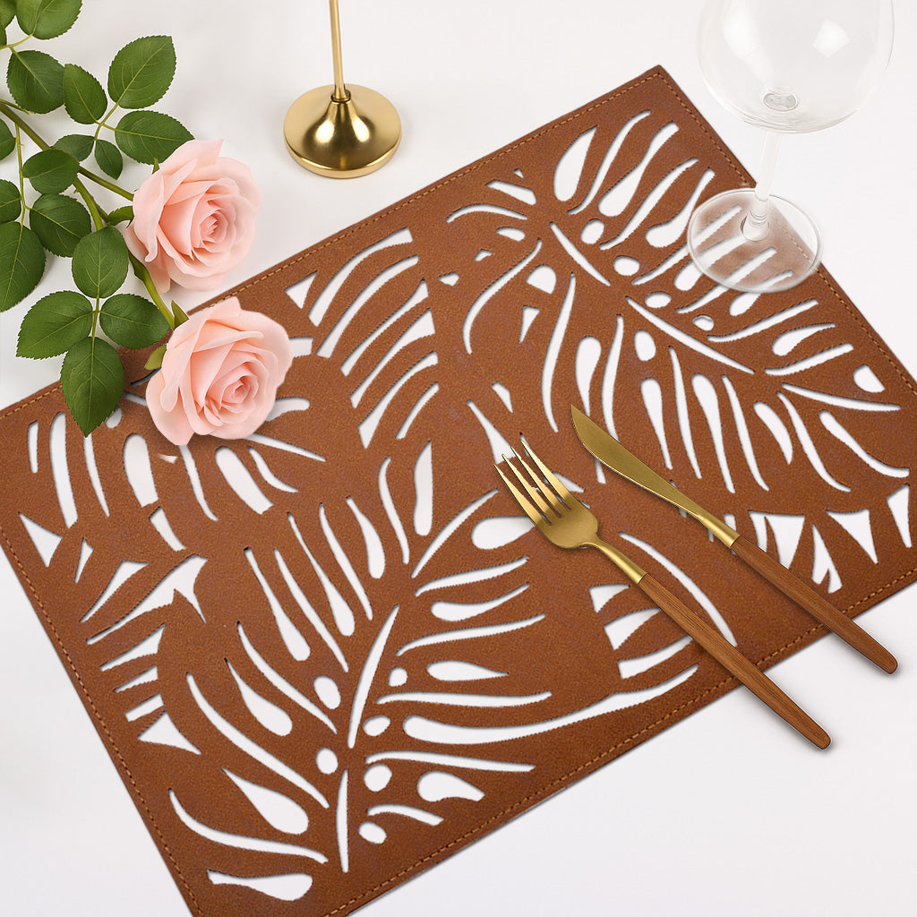 Monstera Leaf Cut Out Leather Placemats - Set of 6 - Decozen