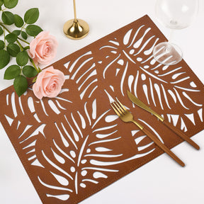 Monstera Leaf Cut Out Leather Placemats - Set of 6 - Decozen