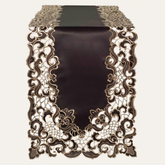 Black and gold Noir Luxe table runner from RIZ-004-RN Granada Collection, modern decorative 14x108 inch table centerpiece.