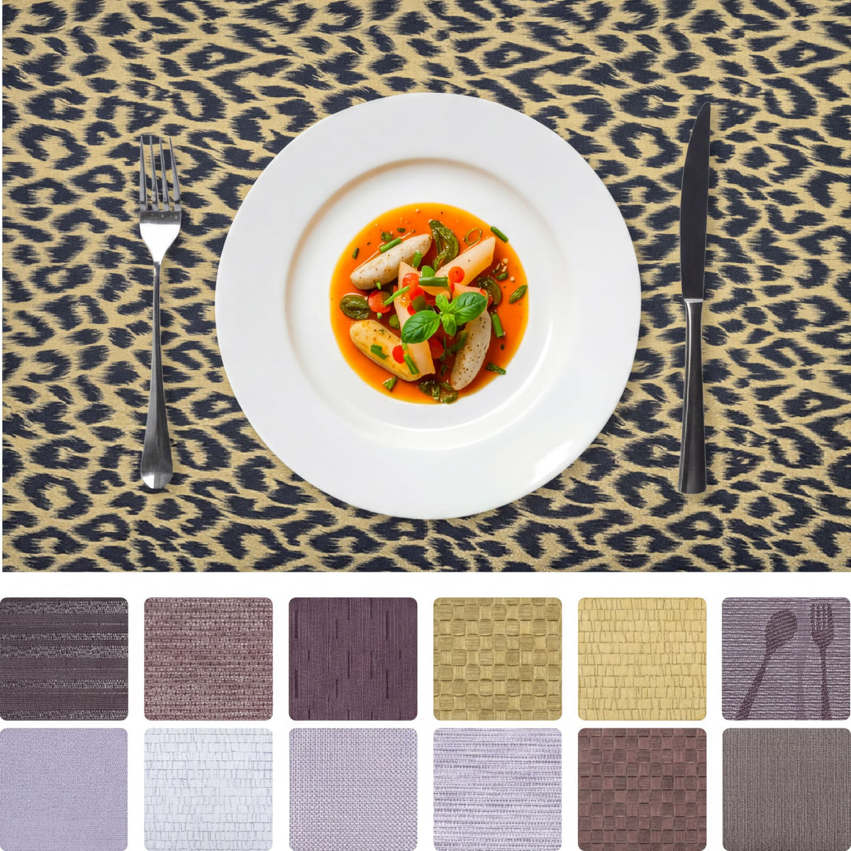 Set of 4 and 6 PVC placemats by 618EVA-6-8-4, showing colorful, durable plastic placemats for table protection and decor.