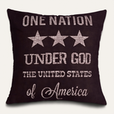 O4 patriotic design printed throw pillow cover, 18x18 inches, featuring bold red, white, and blue stars and stripes for home decor.