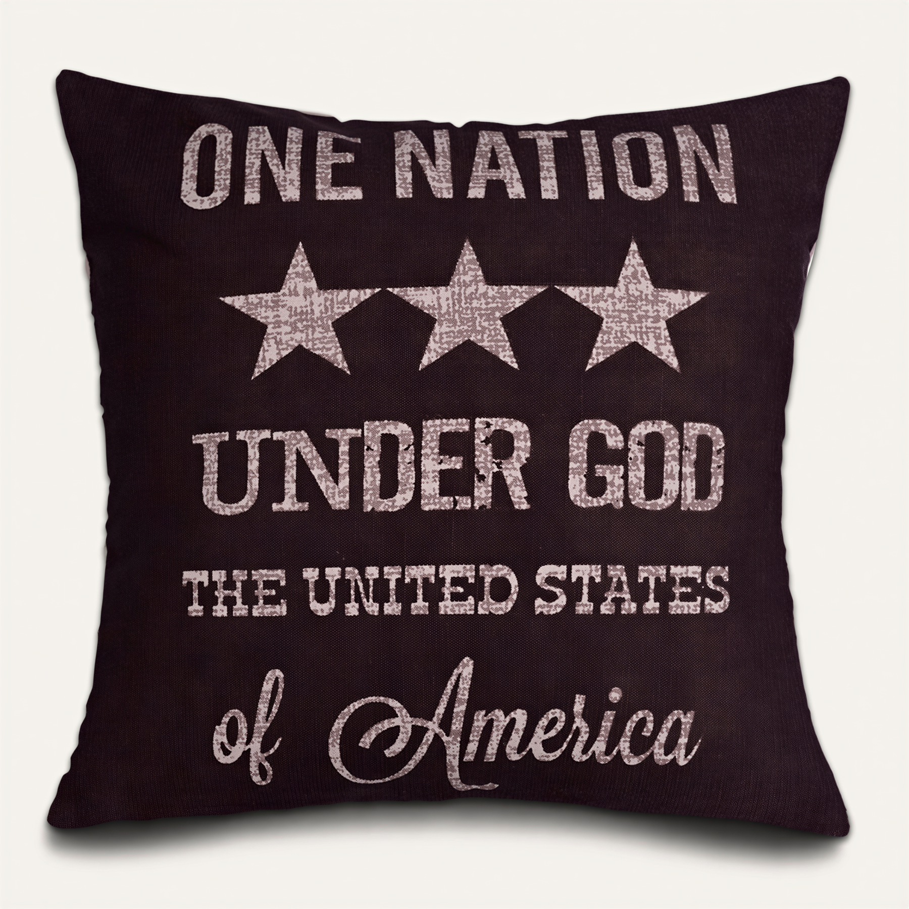 O4 patriotic design printed throw pillow cover, 18x18 inches, featuring bold red, white, and blue stars and stripes for home decor.