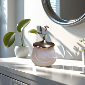 Vintage Rose Collection cotton ball container for bath décor, featuring elegant floral design and classic ceramic style.