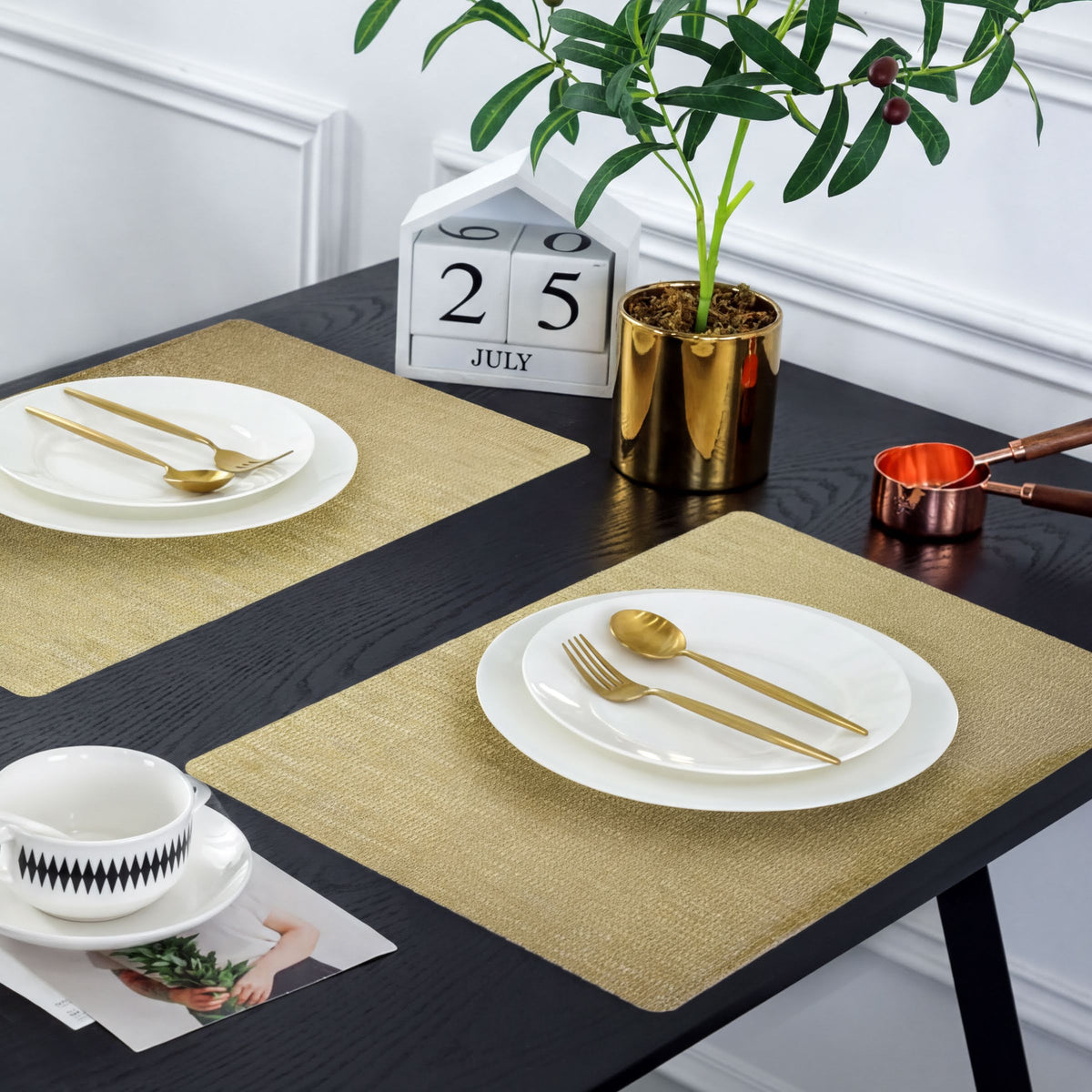 Set of 8 woven PVC placemats from TH1900601, durable and stylish tableware accessory with textured surface.