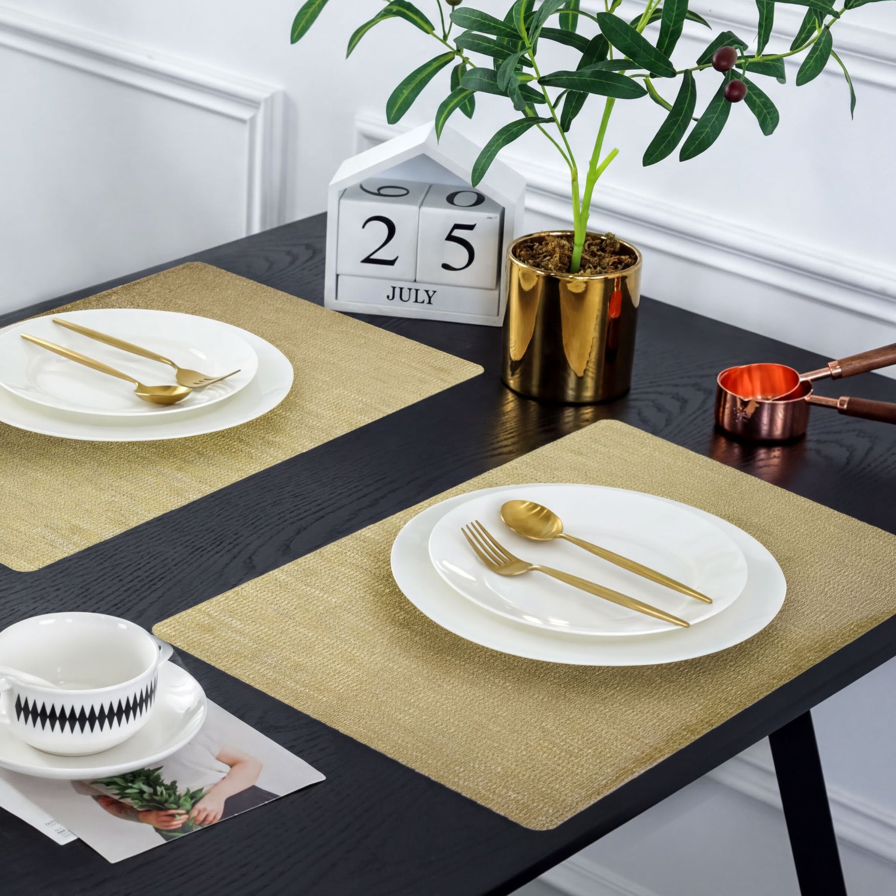 Set of 8 woven PVC placemats from TH1900601, durable and stylish tableware accessory with textured surface.