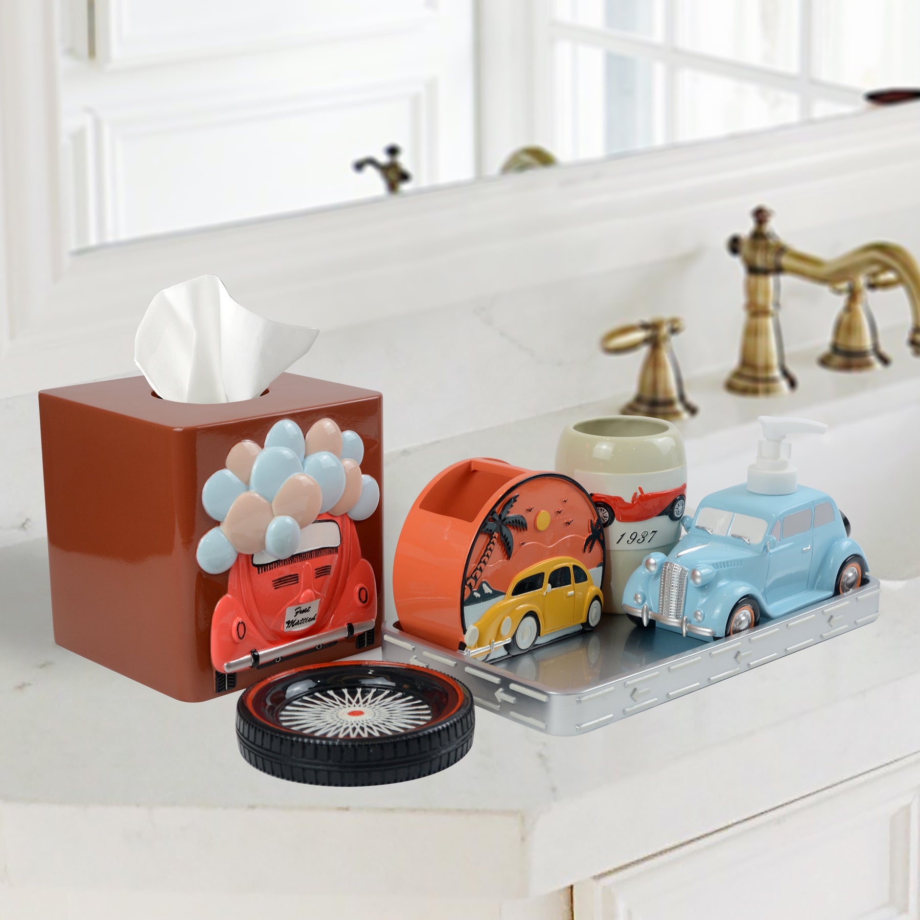The Racer Collection – Elegant Modern Bathroom Décor Accessories Set of 6 - Decozen