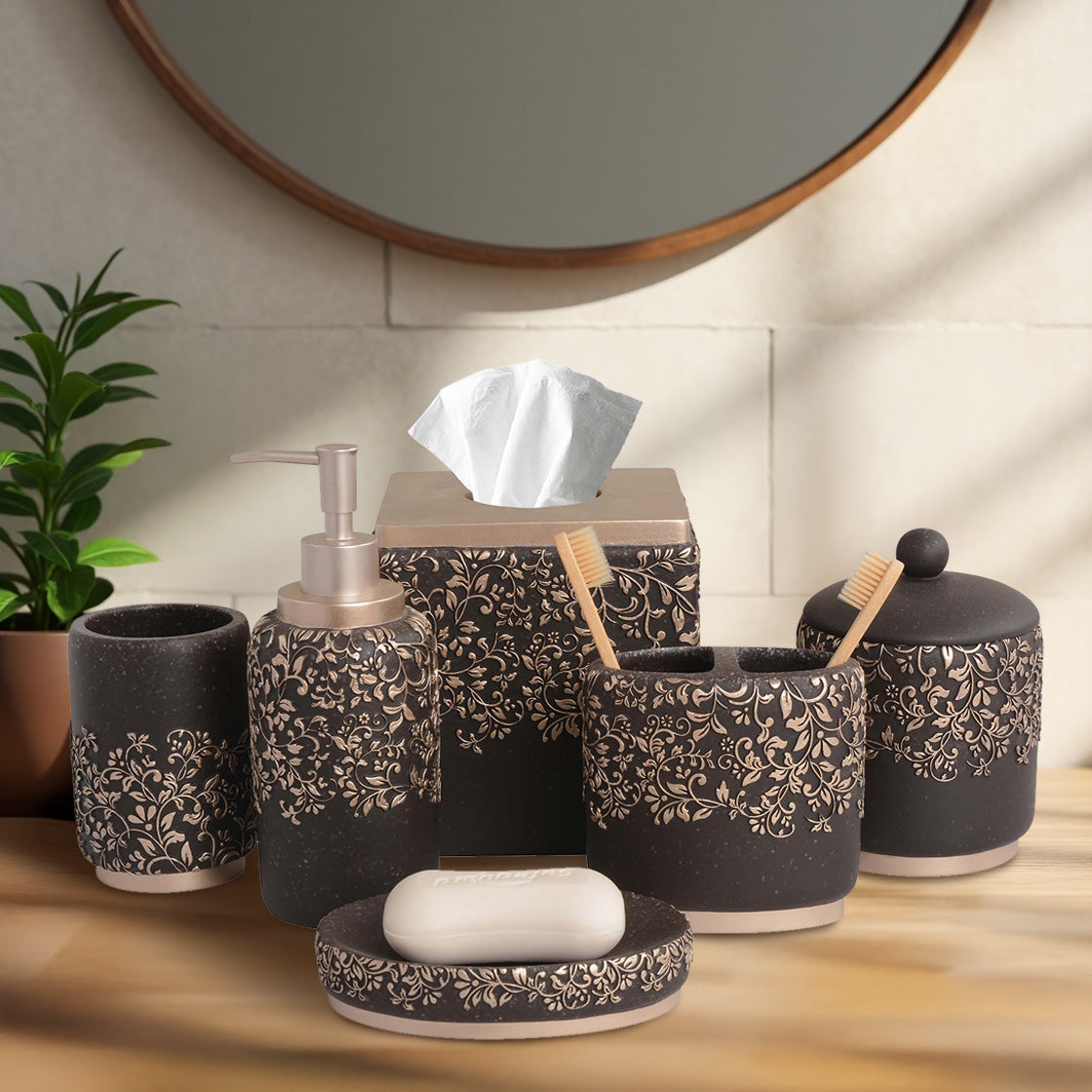 The Stella Collection – Elegant Modern Bathroom Décor Accessories Set of 6 - Decozen