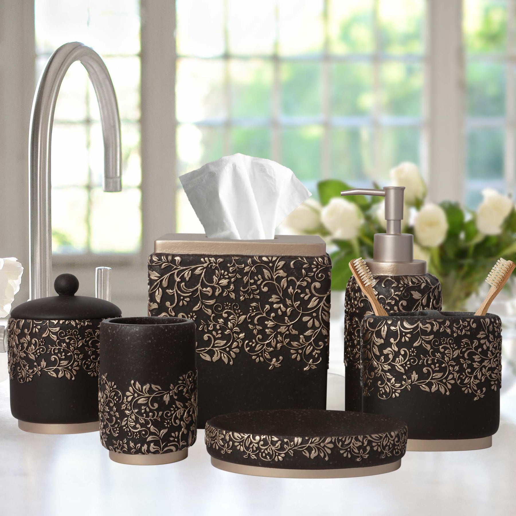 The Stella Collection – Elegant Modern Bathroom Décor Accessories Set of 6 - Decozen