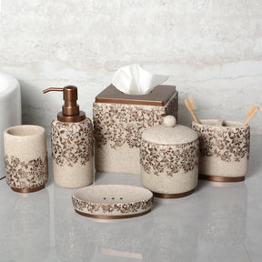 The Beige Stella Collection – Elegant Modern Bathroom Décor Accessories Set of 6 - Decozen