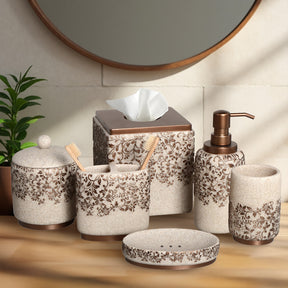 The Beige Stella Collection – Elegant Modern Bathroom Décor Accessories Set of 6 - Decozen
