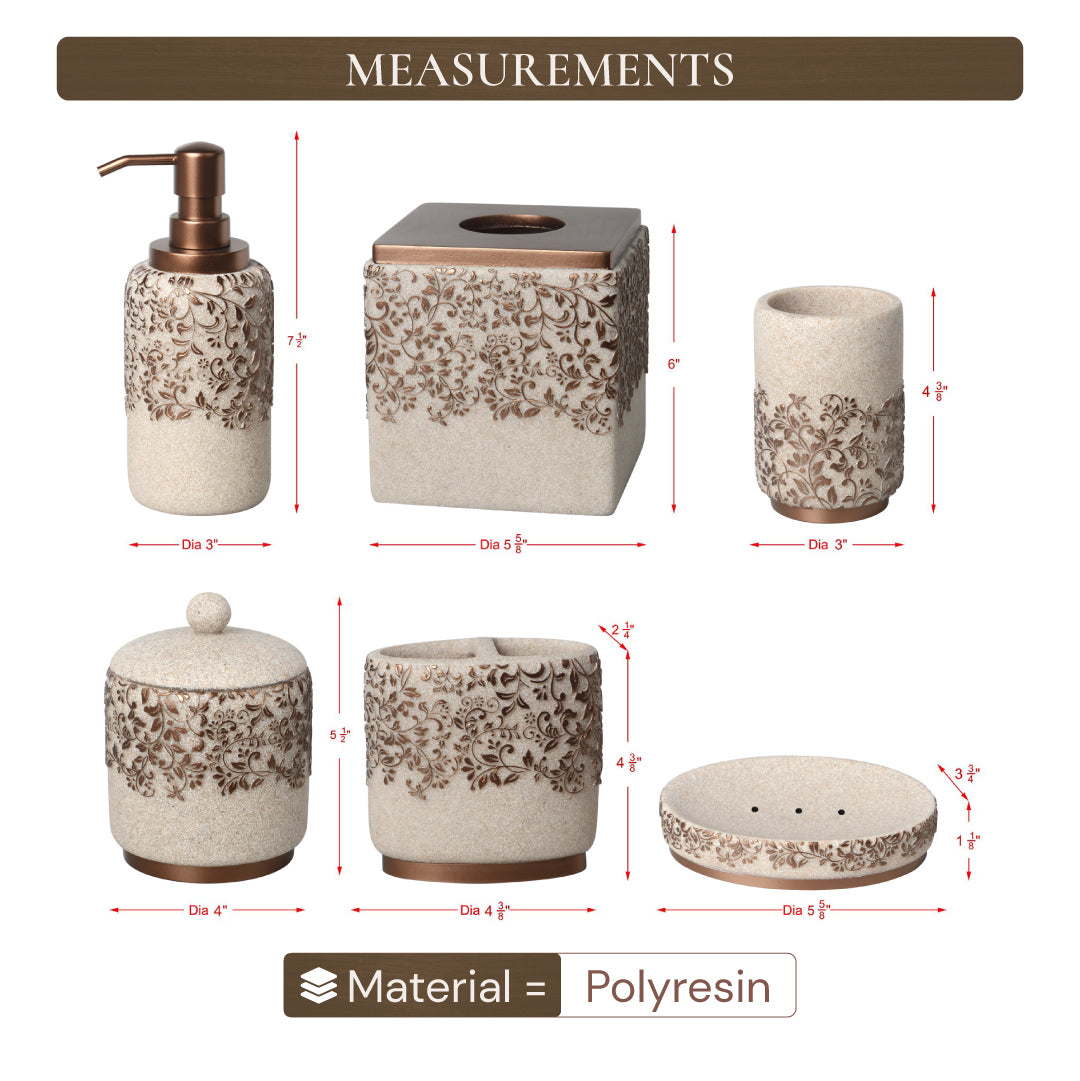 The Beige Stella Collection – Elegant Modern Bathroom Décor Accessories Set of 6 - Decozen