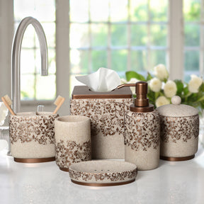 The Beige Stella Collection – Elegant Modern Bathroom Décor Accessories Set of 6 - Decozen