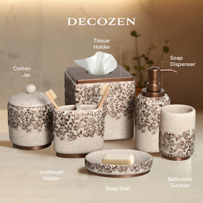 The Beige Stella Collection – Elegant Modern Bathroom Décor Accessories Set of 6 - Decozen
