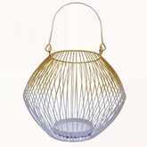 White and gold candle holder lantern from CA9942-MB, decorative metal lantern with glass panels for candles.