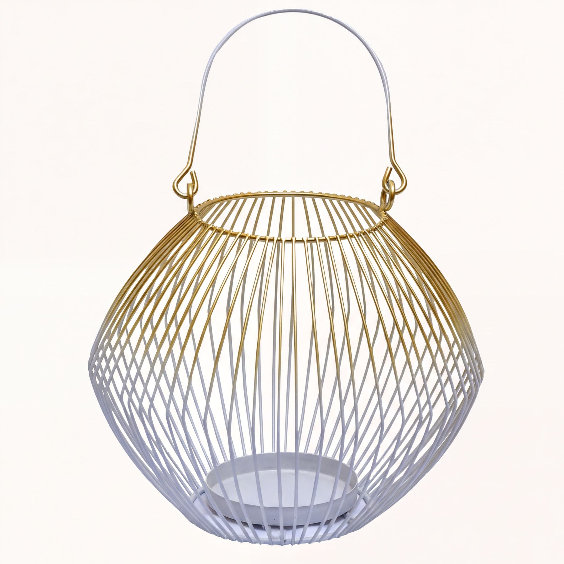 White and gold candle holder lantern from CA9942-MB, decorative metal lantern with glass panels for candles.