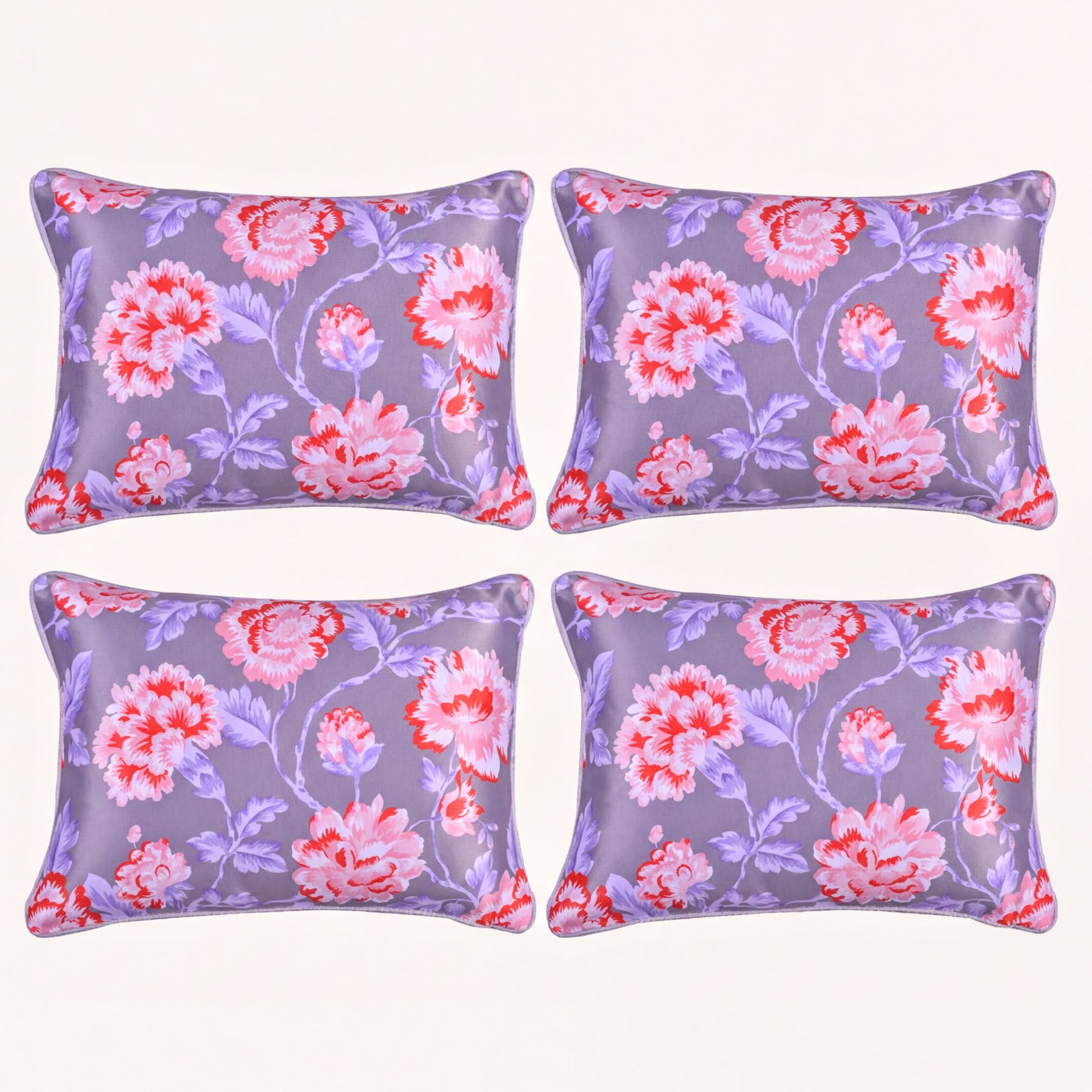 Floral printed throw pillow cover in beige and pink, 14 x 20 inches, designed for decorative sofa or bed accents.