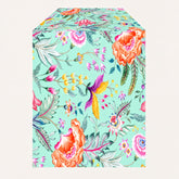 Printed RN-4 table runner featuring green and pink chintz floral design, decorative fabric perfect for table decoration.