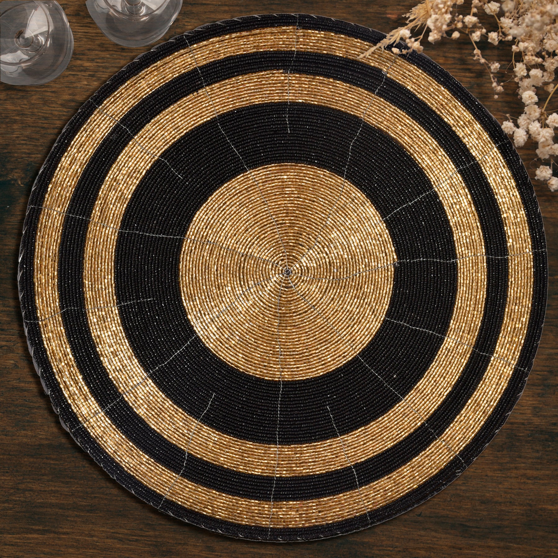 Set of 4 BD 023 014 Aidan beaded placemats with intricate beadwork, perfect for elegant table settings and home decor.