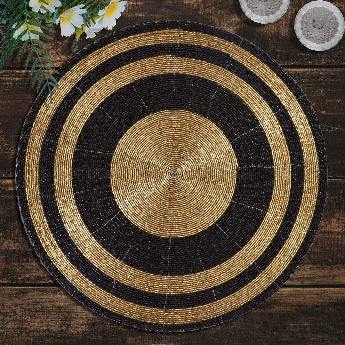 Set of four BD 023 014 The Aidan beaded placemats with intricate beadwork, ideal for stylish table settings.