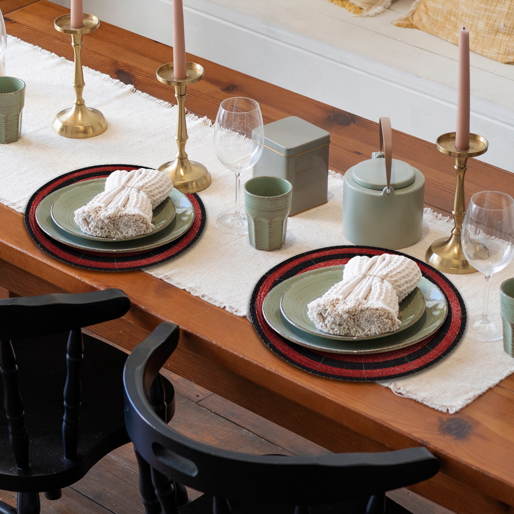 Charlier Grace – Beaded Placemats, The Charlier Collection Elegant Decorative Dining Table Décor 14 inch - Decozen